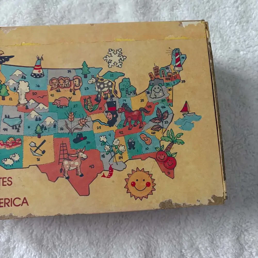 Vintage School Pencil Supply Box Holder United States Map Red